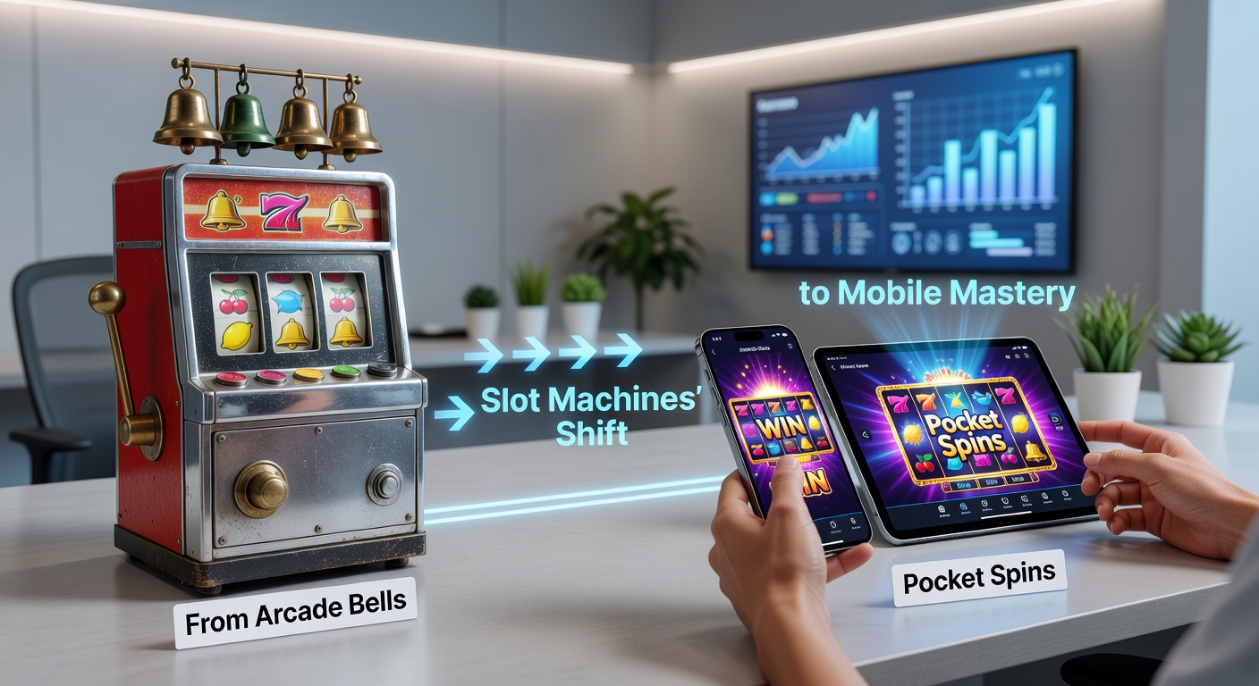 Moderne Smartphone-Nutzer drehen an mobilen Slot Machines in einer dynamischen App-Umgebung, die den Shift zur Pocket-Meisterschaft illustriert