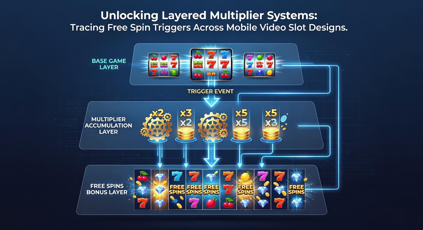 Mobile Slot-Oberfläche mit aktivierten Freispielen und schichtweisen Multiplikatoren